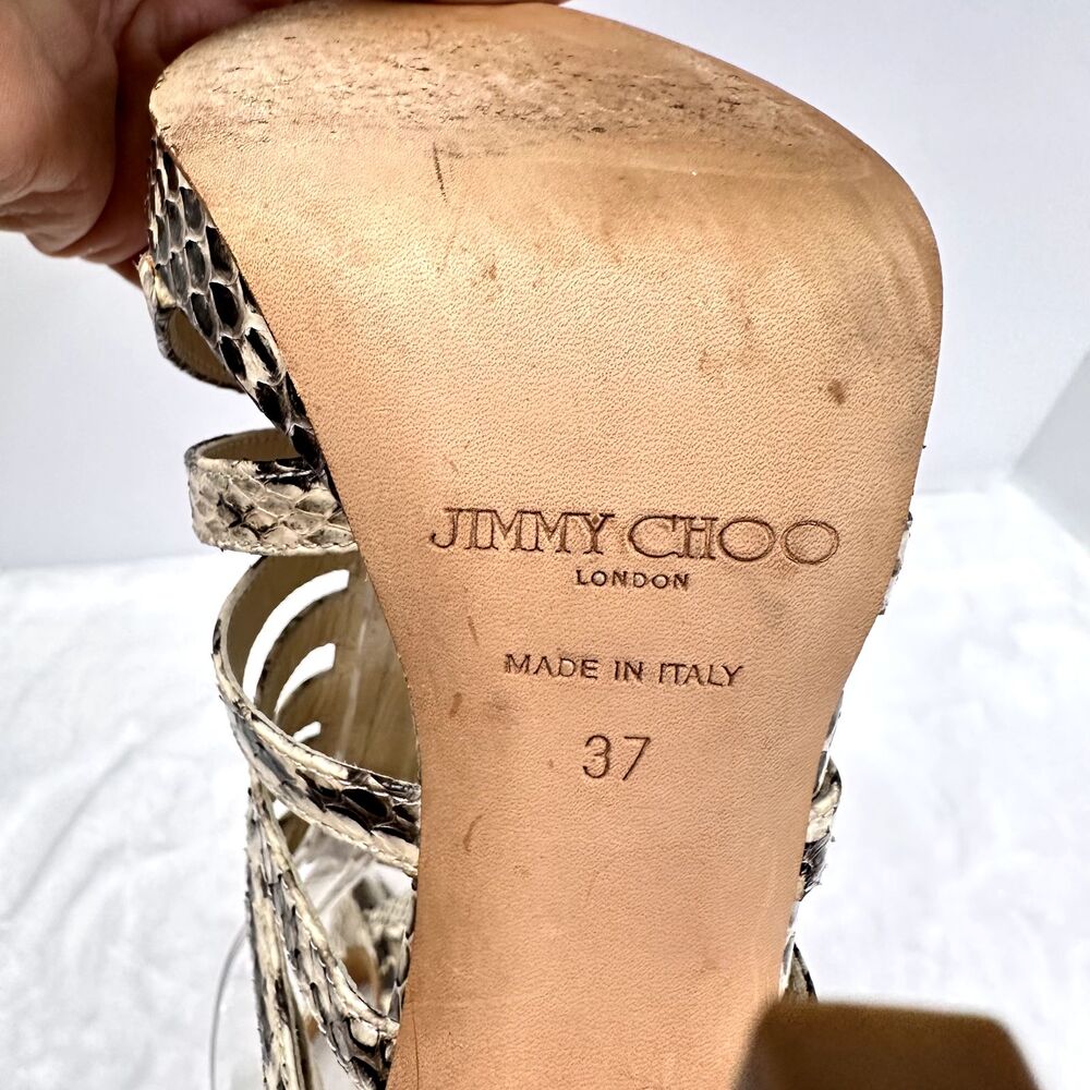 Jimmy Choo Women's Snakeskin Heels Strappy Sandals Front Gold Zip Python SZ 37 - Picture 13 of 14